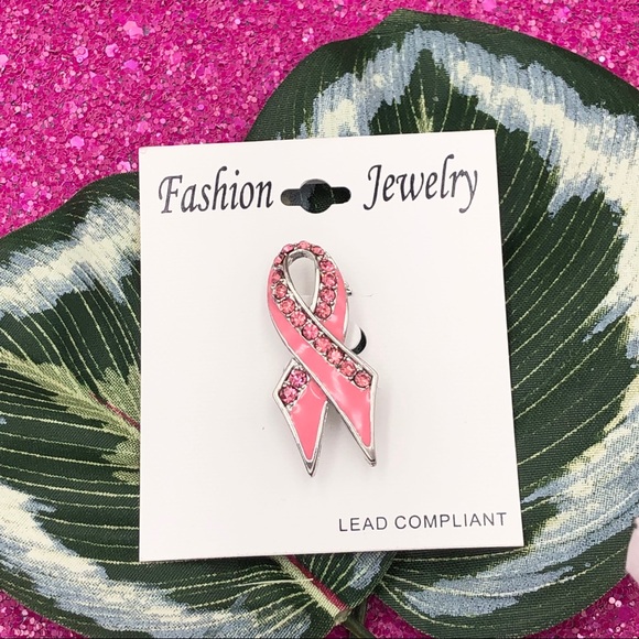 🌼 Pink Ribbon Breast Cancer Enamel Rhinestone Lapel Pin Brooch - Picture 1 of 3